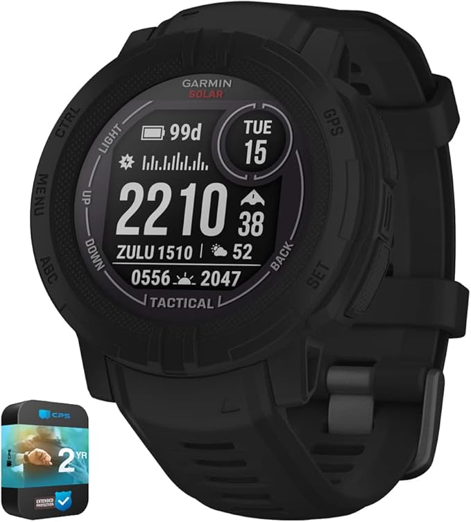 Garmin 010-02627-13 Instinct 2 Solar Smartwatch Tactical Edition Black Bundle with Premium 2YR CPS Enhanced Protection Pack