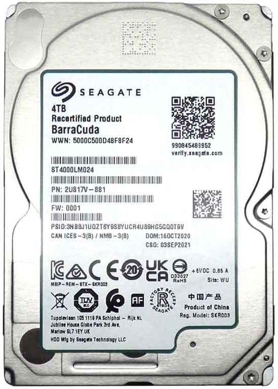 Seagate BarraCuda Internal Hard Drive 4TB SATA 6Gb/s 128MB Cache 2.5-Inch 15mm (ST4000LM024) (Renewed),Mechanical Hard Disk