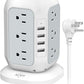 Power Strip Tower with USB Ports-AiJoy Surge Protector with 12 AC Outlet and 4 USB Ports, 10 Feet Extension Cord, USB Charging Station with Overload Protection, Office Desk Supplies, Dorm Essentials