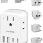 International Power Adapter Set, US to Worldwide Universal Travel Adapter- 4 AC Outlets 4 USB Ports (2 USB C), Type C/G/A/I/D/M Detachable Charger Plug for EU/UK/AUS/Japan/South Africa