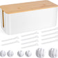 Cable Management Box - Wooden Style Cord Organizer Box to Hide Wires & Power Strips | Desk Computer Cable Organizer Box | Safe ABS Material | 12.6" (L) x 5.3" (W) 4.9" (H) | for Home & Office - White