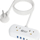 SUPERDANNY Power Strip with USB, Mini Desktop Charging Station with 2 Wide-Spaced Outlets & 4 USB Ports, 2ft Portable Flat Plug Extension Cord for Travel, Dorm, Room, Home Office Essentials, White