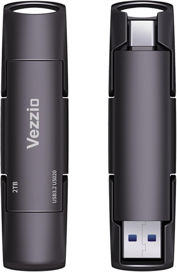 512GB Flash Drive, Vezzio External SSD Speed to 1000MB/s USB C Flash Drive, USB 3.2 Gen2+Type C Dual Portable SSD, Thumb Drive for iPhone17,16,15 Series/MacBook/Android Phone/Audio etc