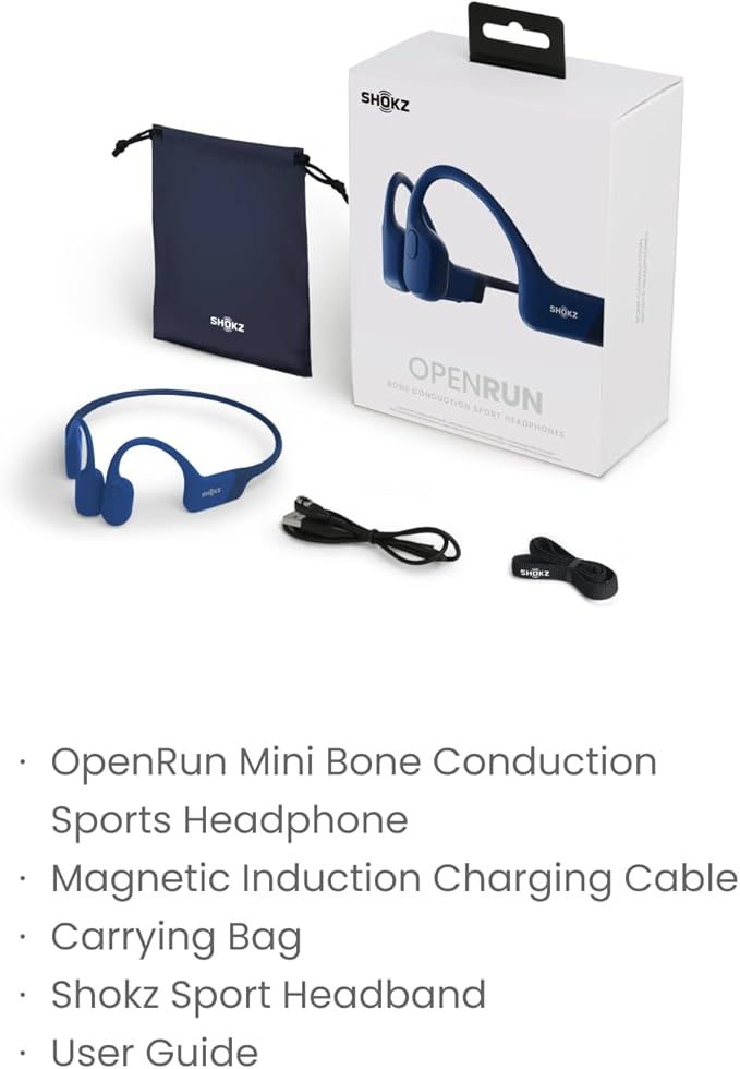 SHOKZ OpenRun Mini - Bone Conduction Headphones,Open-Ear Bluetooth Wireless Sport Headphones for Running & Workout,Sweat Resistant, Long 8H Playtime,Mic,with Hair Band-Blue