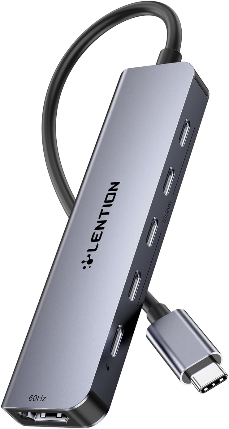 LENTION 6-in-1 USB C Hub Dock with a 4K @60HZ HDMI Display, 4 XUSB-C 3.2 Gen 2, 10 Gbps, PD 100W Charging and for iPhone15 Series, New MacBook Pro, Mac Air, More (CE33, Space Gray)