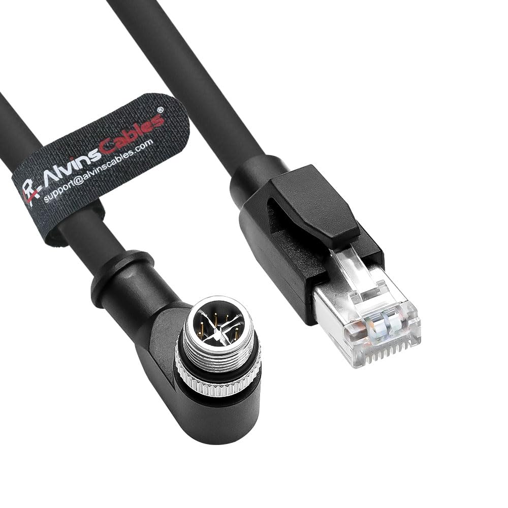 Alvin's Cables M12 X-Code 8 Pin Male to RJ45 Ethernet Cable for Cognex Keyence Camera, High-Flex Cat6a Cable for Industrial Automation, Fieldbus Module, Robotics, Right Angle 65.6ft/20m