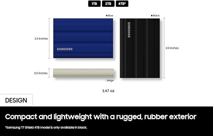 Samsung T7 Shield Portable External Solid State Drive USB 3.2 1TB, IP65 Water Resistant, Compatible with PC/Mac/Android/Gaming Consoles (MUPE1T0K/AM), Beige