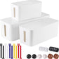 3 Pack Cable Management Box with 18 PCS Cable Management Set - Large & Medium & Small Cable Organizer Box to Hide Wires & Power Strips | TV Cord Organizer Box | for Home & Office, White