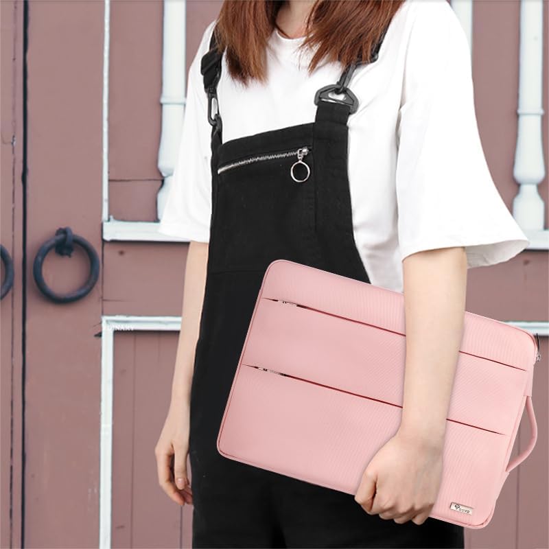 Voova Laptop Sleeve Carrying Case 15.6 16 Inch,Slim Computer Cover Bag Compatible with MacBook Pro 15/16, Dell xps 15,15-16 Inch HP Dell Asus Acer Laptop, Sakura Pink