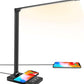LED Desk Lamp with Wireless Charger, USB Charging Port, 10 Brightness, 5 Color Modes, Desk Lamps for Home Office, Dimmable Table Lamp Eye Caring Reading Light, Touch Control, Auto Timer, Black