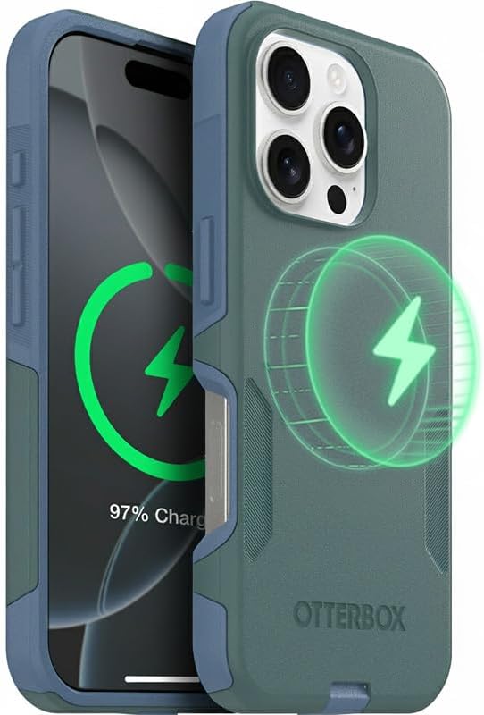 OtterBox iPhone 16 Pro (Only) – Commuter Series Case – Built-in MagSafe – Thin, Dual-Layer, Pocket-Friendly, Port Cover – Saltwater Breeze (Sage/Blue)