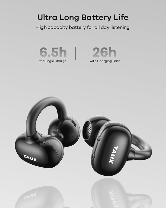 TALIX Ultra Open Ear Earbuds X6, Clip-On Headphone with Directional Sound, Ultra-Light Comfort Fit, Bluetooth 5.4 Wireless Earbuds, 26H Playtime, Spatial Sound, for Running, Workout & Daily Use(White)