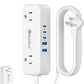 5 USB(3 USB C) Travel Power Strip- 5Ft Short Extension Cord with 5 USB Charging Station 24W/4.8A and 4 Wide Outlets, Compact Flat Plug Small Extension Cord for Travel Cruise College Dorm Office White