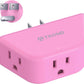 TROND Pink Outlet Extender - Multi Plug Outlet with 3-Prong Grounded Sockets, 3 Way Angled Plug Splitter, Compact and Practical Multiple Wall Expander for Home Travel Cruise Dorm Essentials