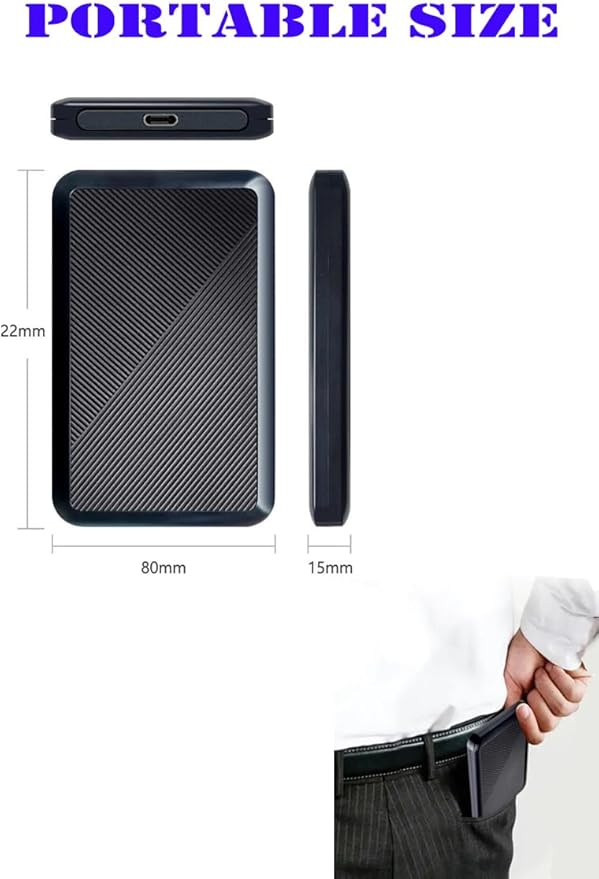 Ultra Slim Portable External Hard Drive USB 3.1 Type C HDD Storage for PC, Mac, Laptop, PS4, Xbox one (1TB)