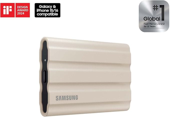 Samsung T7 Shield Portable External Solid State Drive USB 3.2 1TB, IP65 Water Resistant, Compatible with PC/Mac/Android/Gaming Consoles (MUPE1T0K/AM), Beige