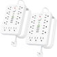 2 Pack 5 FT Flat Plug Surge Protector Power Strip,11 Multiple AC Outlets with 6 USB Ports (2 USB C), 5 Feet Extension Cord, 1250W/10A, One Touch Switch Button, 17 in 1 Compact powerstrip