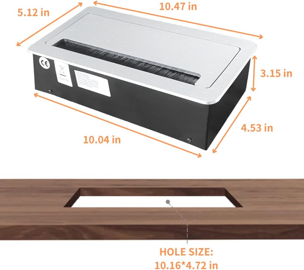 ZESHAN Conference Table Power hub Conference Table connectivity Box with 45 Degree Angle Convenient Plug-in Socket, Power Fully Enclosed Bottom Box Power Socket, USB, Type C, HDMI, RJ45, Silver