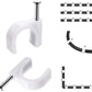Cable Clips, 100 Pcs, 8mm, Wire Wall Clips with Steel Nails, Cable Management Organizer Clips, Cable Tacks Coax Holder Clips, RG6 RG59 CAT6 RJ45 Cable Cord Clips, White