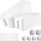 Cable Management Box, 2 Pack Large & Medium Cable Organizer Box with 17 PCS Cable Management Set, Cord Organizer Box to Hide Surge Protector on Desk or Floor (White)