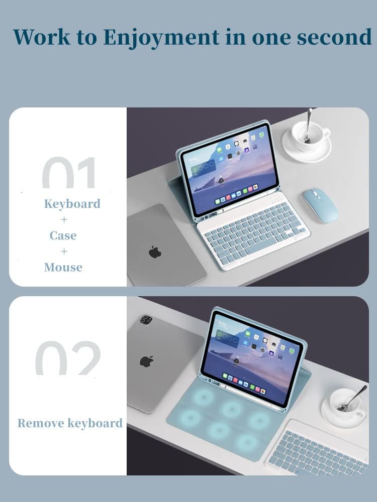 AnMengXinLing Keyboard Case for iPad Air 11 inch (M3 2025/M2 2024) with Mouse, Case for iPad Air 5th/4th Gen with Keyboard Cover with Pencil Holder, Blue