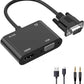 VGA to HDMI VGA Audio Video Cable Adapter Converter Splitter with 3.5mm Audio USB Power for 2 Monitors, Computer, Desktop, Laptop, PC, Projector, HDTV 1080P, Plug and Play