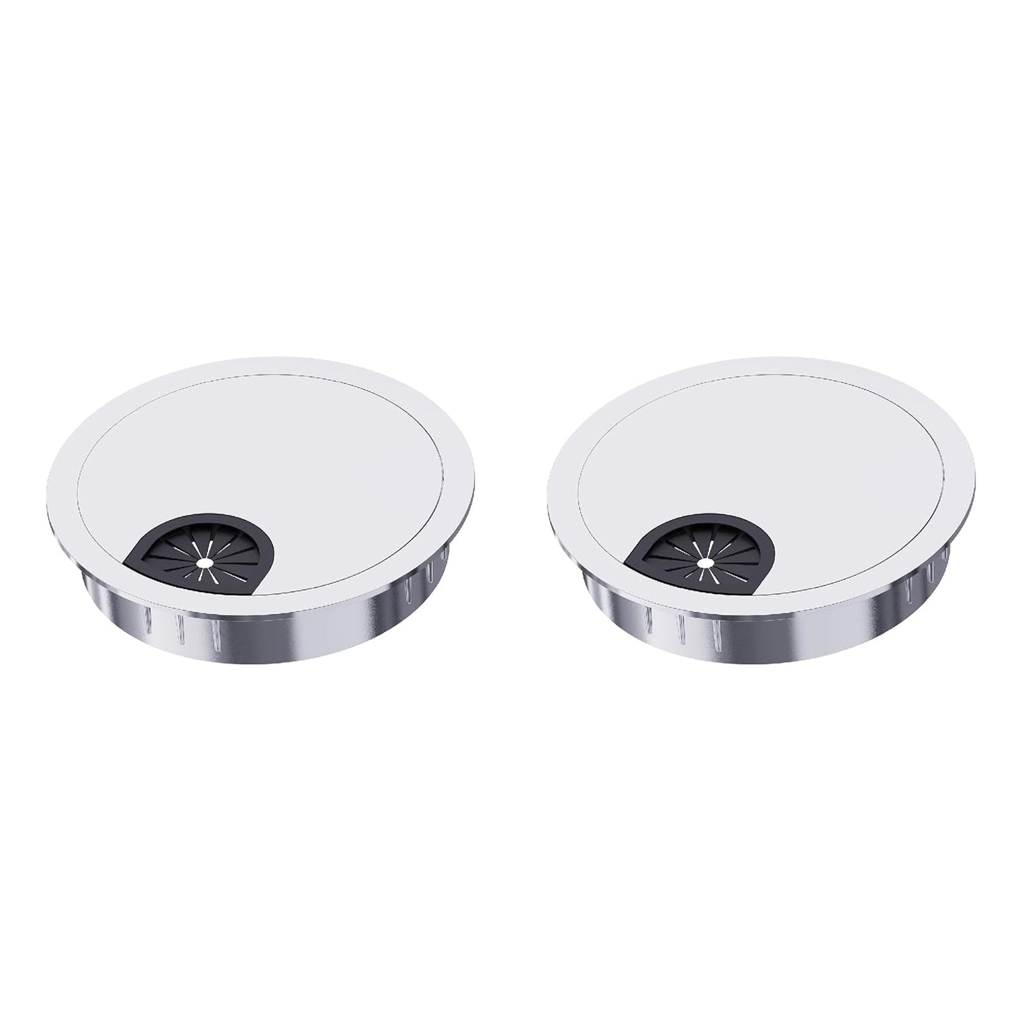 2 Pack Desk Grommet 2-1/8 Inch 53mm, Zinc Alloy Computer Desk Wire Hole Cover, Office Desktop Cord Cable Hole Metal Ring, Bright Silver