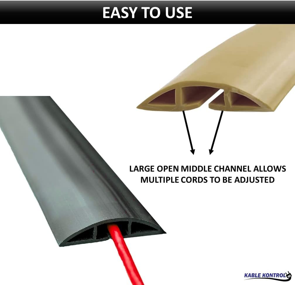 Kable Kontrol Floor Cord Cover kit - 6 Feet Long Tan Plastic Cable Protector, Hides Cords and Conceals Wires, for Extension Cord Cable Management, Channel Size 0.75” W x 0.43” H