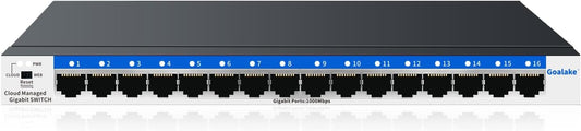 16 Port Gigabit Switch, Easy Smart Managed Ethernet Switch, Network Hub, Ethernet Splitter, Plug & Play, Fanless Metal Design, VLAN, Qos, Desktop or Wall Mount