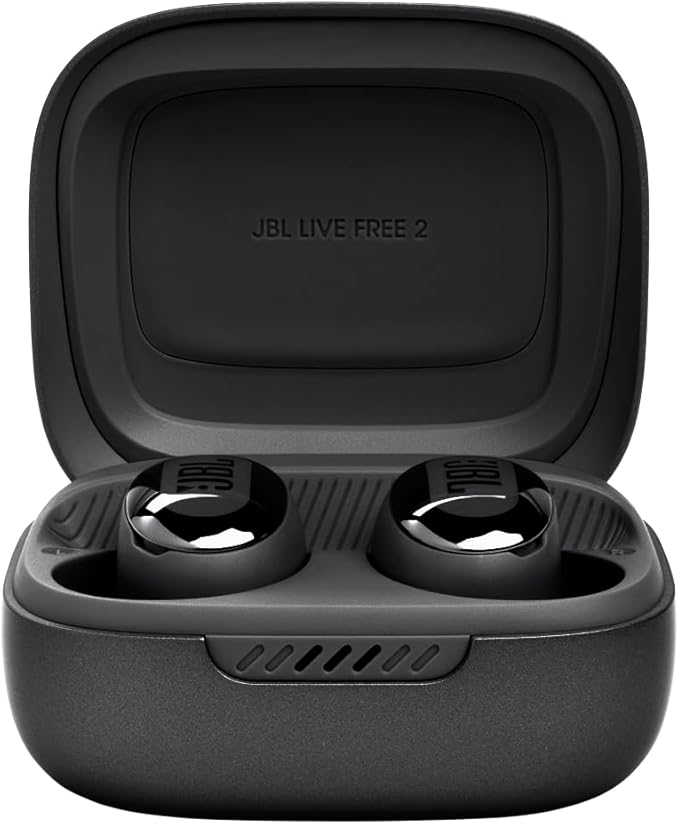 JBL Live Free 2 - True Wireless Noise Cancelling Earbuds, Up to 35hrs of Playtime, 6 mics for Perfect Calls with Zero Noise, IPX5 Waterproof, Oval Tubes for Better Comfort, Isolation, & bass (Black)