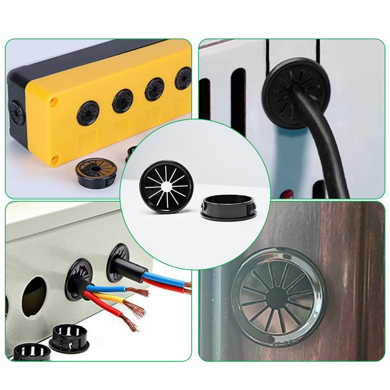 4PCS Cable Grommets, 3-9/16"(90mm) Desk Hole Cover Petal Shaped Buckle Type Nylon Snap Bushing Grommet, Wire Hole Cover Insert for Cables and Cords Management and Protection of Cabinet, Black