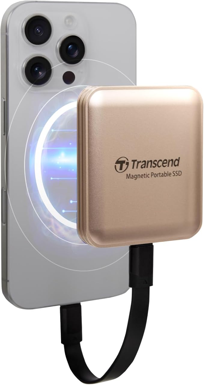 Transcend ESD420 1TB Magnetic External SSD, Up to 2000MB/s, Supports Apple 4K ProRes HDR Record, MagSafe, iPhone17,16,15/iPad/Mac/Tablets/Windows/Android, USB 3.2 Gen2x2 20Gbps Portable USB-C SSD