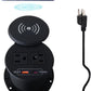 ZESHAN Desk Power Grommet Desktop Power Outlet Sofa Table Outlet with Wireless Charger, USB A, USB C Fast Charging Ports and 2 US Plugs 1.8M Power Cord for Conference Table Desk Furniture, Black