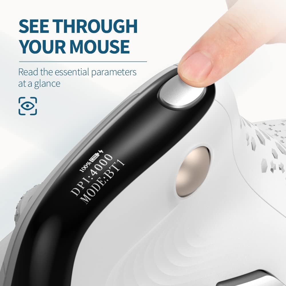 DeLUX Seeker Wireless Ergonomic Vertical Mouse with OLED Screen, BT and USB Receiver, Connect with Up to 4 Devices, Thumb Wheel, 4000DPI, Programmable Rechargeable Optical Mouse(M618XSD-White)