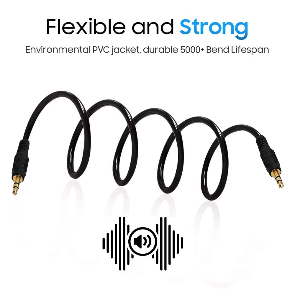 Cmple - 3.5mm Aux Audio Cable Stereo 6 ft AUX Cable Male to Male Speaker Cable Auxiliary Cord Adapter for Car, Phone, Headphones - Black