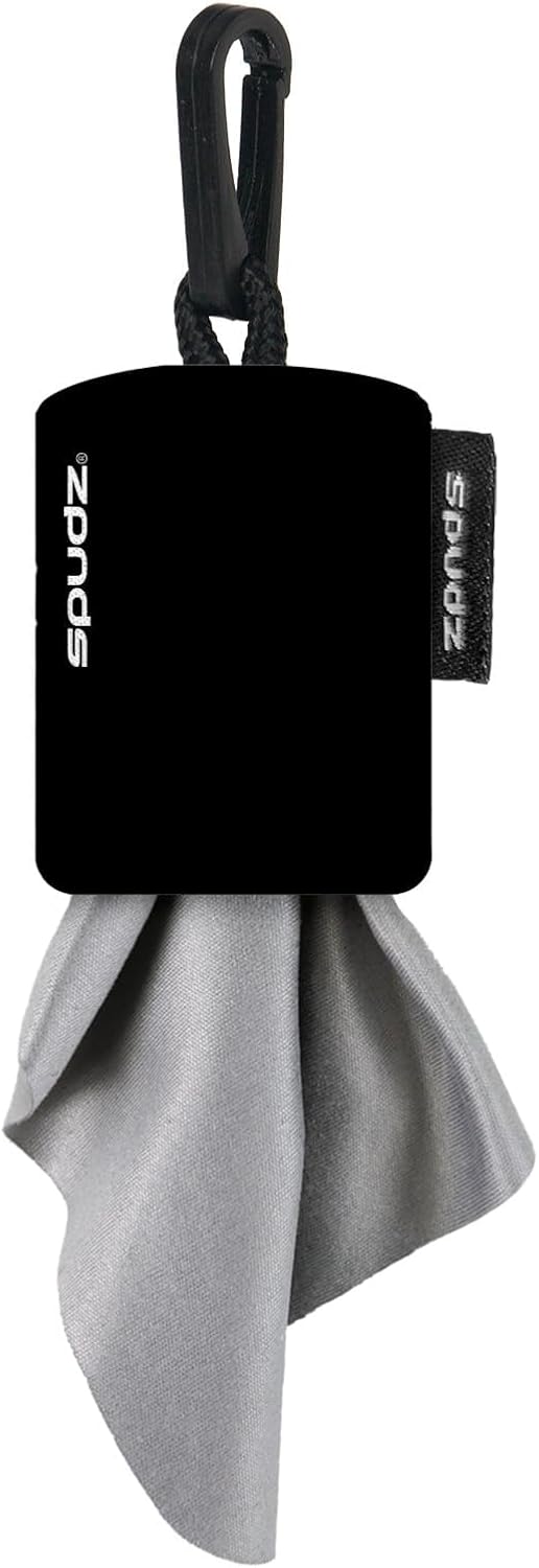 SPUDZ Ultra Microfiber Lens Cleaner – Closable Pouch, Clip-On, Washable – for Optics, Scopes, Glasses | Black, 6 x 6 Inch (2-Pack)