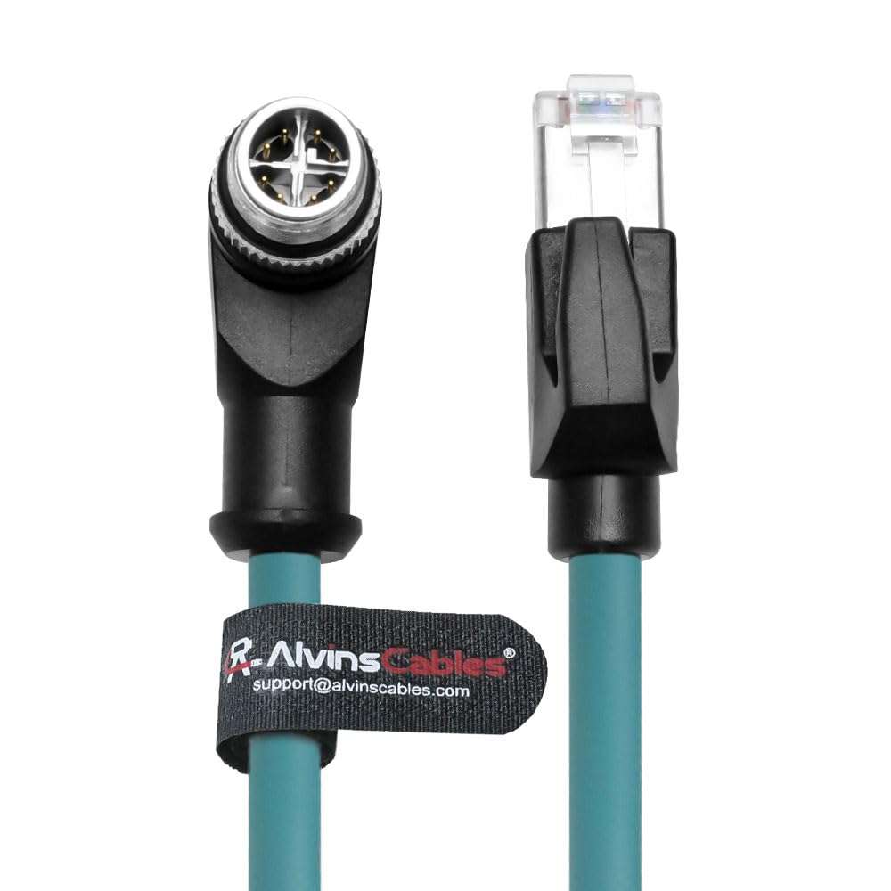 Alvin's Cables M12 X-Code 8 Pin Male to RJ45 Ethernet Cable for Cognex Keyence Camera, High-Flex Cat6a Cable for Industrial Automation, Fieldbus Module, Robotics, Right Angle 3.3ft/1m Green