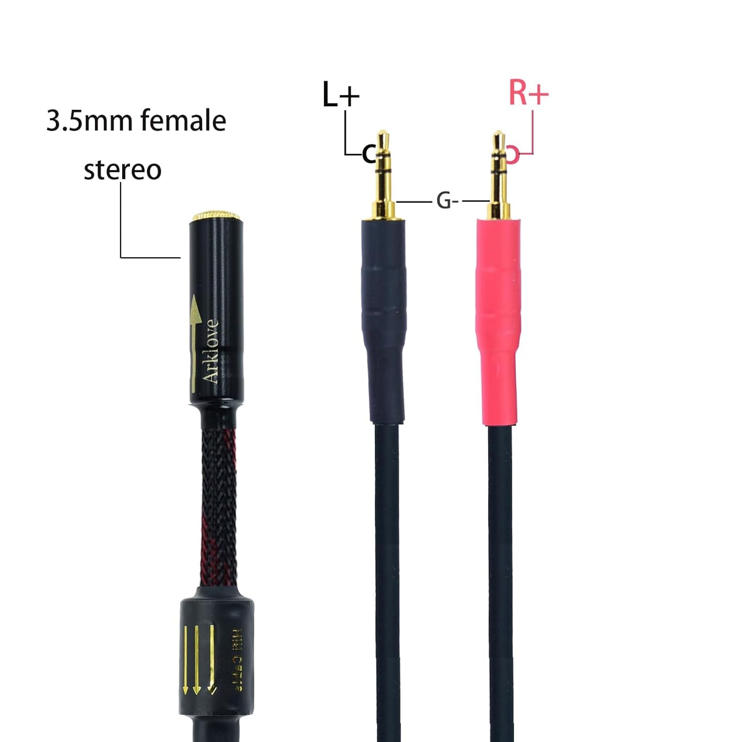 Arklove 3ft Shielded 1/8" aux Input 3.5mm Female to 2X 3.5 Output Splitter Stereo Audio Video Cable Out 3.5 Male to Two 3.5 Male in Dual Speaker Cord 24k Gold Plated