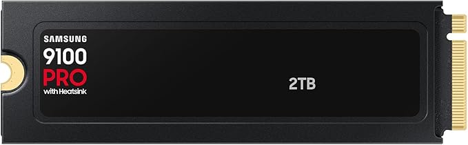 Samsung SSD 9100 PRO with Heatsink 2TB, PCIe 5.0x4 M.2 2280, Seq. Read Speeds Up to 14,700/13,400 MB/s, Best for AI Computing, Gaming, and Heavy Duty Workstations (MZ-VAP2T0CW)