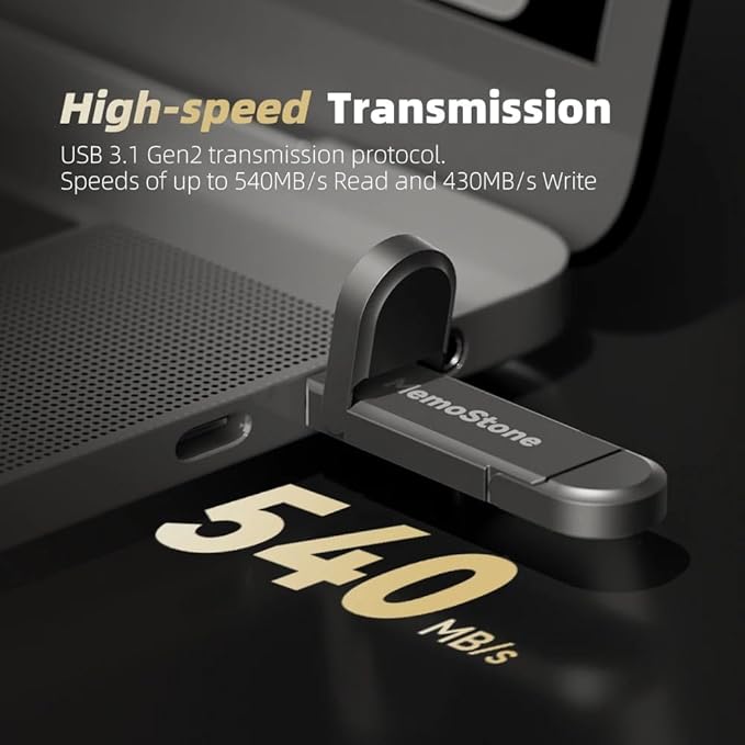 KingSpec MemoStone 512GB External SSD, USB 3.2 Gen2 Dual Type A/C Interface - Up to 540MB/s, Portable Solid State Drive Perfectly Compatible with Smartphones/Laptops/Tablets/Desktops
