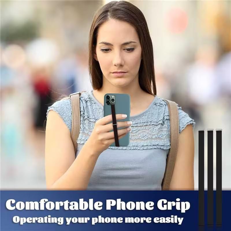TEAMOLA 3pcs Silicone Phone Grip Holder Strap for iPhone 17/17 Pro/16/16 Pro & Samsung Galaxy S25/S24/S23 - Anti-Slip Finger Loop for Case, Universal Phone Loops for Back of Cell Phones(210, 3 Black)