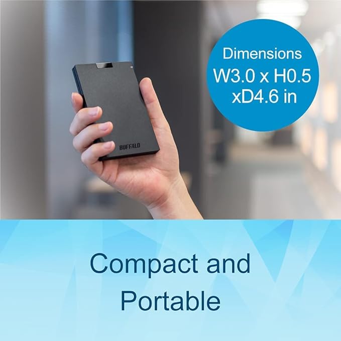BUFFALO External SSD 500GB - Compatible with PS4 / PS5 / Windows/Mac - USB-C - USB-A - USB 3.2 - External Solid State Drive - ‎SSD-PG500U3B