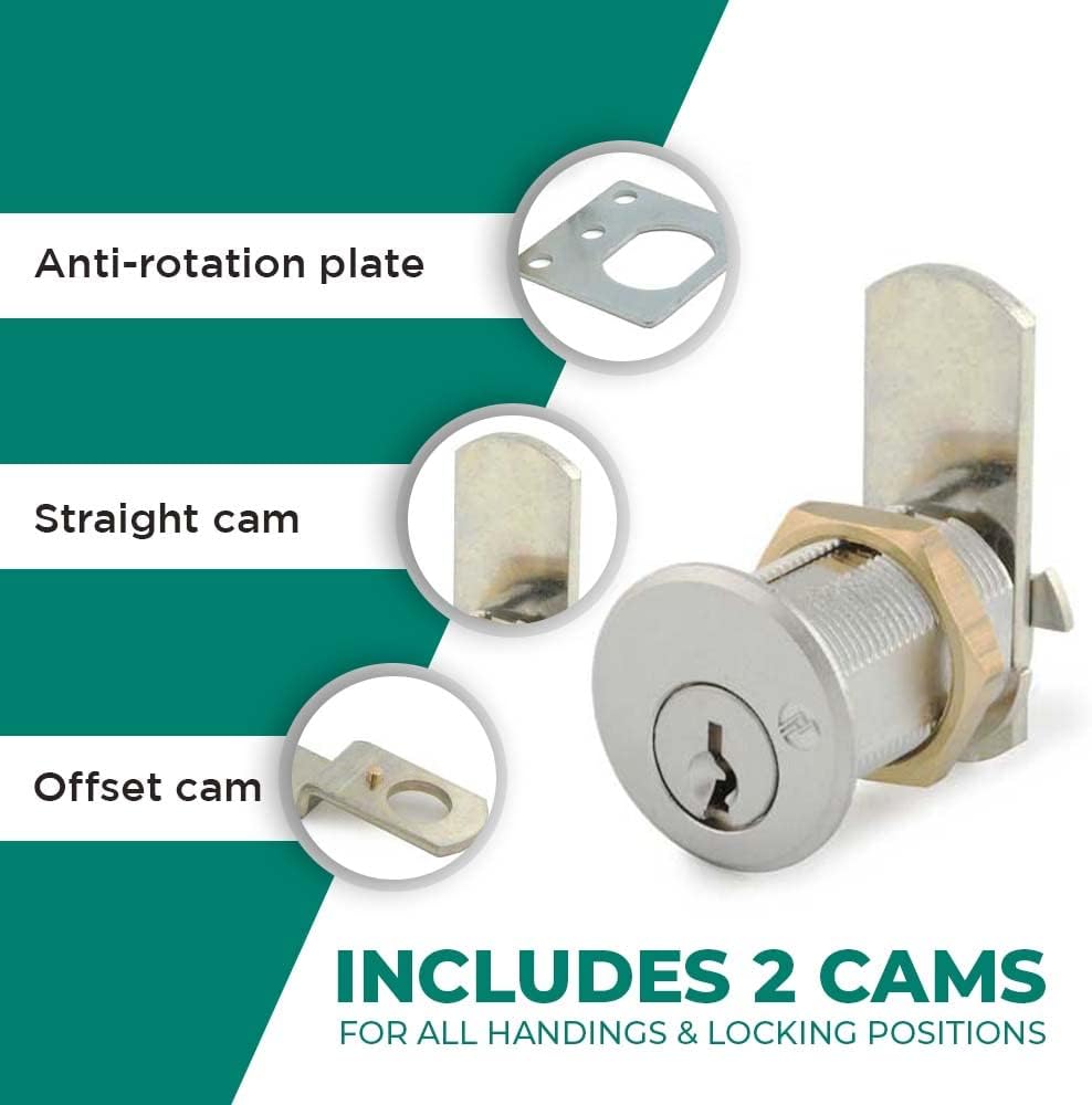 Olympus Lock DCN4 Rekeyable Cam Lock | 1-3/4" Cylinder KD Key Lock, Keyed Different | US26D Chrome Cabinet Lock | Grade 1 | Reversible for Doors & Drawers