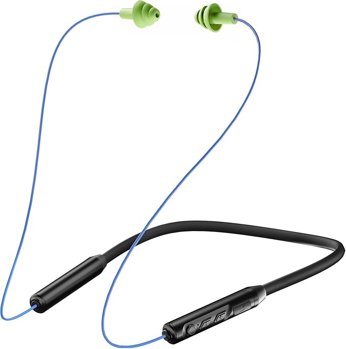 MIPEACE Bluetooth Earplug Headphones, Neckband Wireless Earbuds earplugs-29db Noise Reduction isolating in-Ear earplug Earphones with Controls,IPX6 sweatproof,20+Hour Battery(Blue Green)