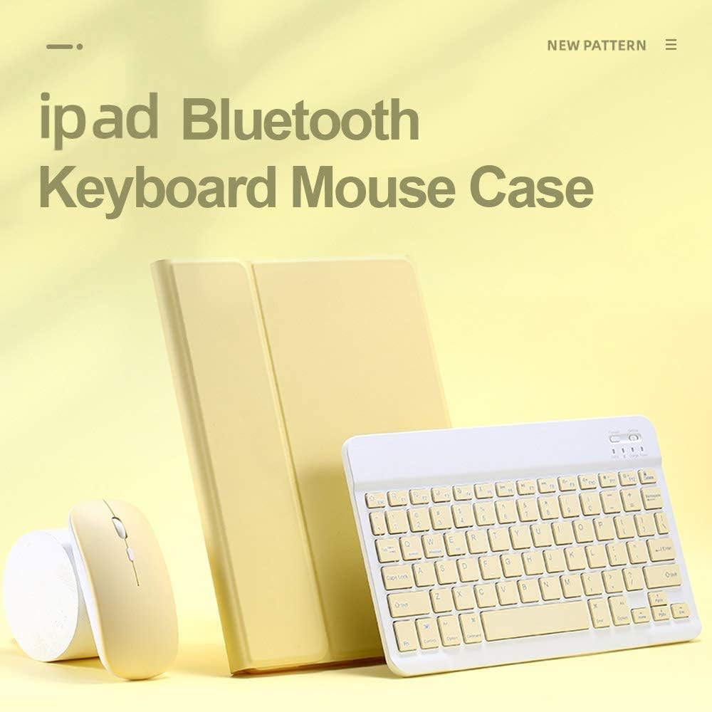 AnMengXinLing Keyboard Case for iPad Air 11 inch (M3 2025/M2 2024) with Mouse, Case for iPad Air 5th/4th Gen with Keyboard Cover with Pencil Holder, Yellow