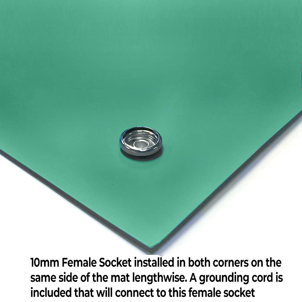 RubberStat Dual Layer ESD Compliant Workstation Rubber Table Mat Kit, Soldering, Cell Phone Repair, with Wrist Strap Set and Ground Cord - 30"x16" Green