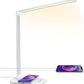 LED Desk Lamp with Wireless Charger, USB Charging Port, Desk Light with 10 Brightness, 5 Color Modes, Dimmable Eye Caring Reading Desk Lamps for Home Office, Touch Control, Auto Timer, White