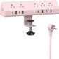 Jgstkcity Desk Clamp Power Strip, 45W Fast Charging Station,4 USB-C, 4 USB-A,1200J Surge Protector,ETL Listed,1875W Extension Cord,Multiple Outlets for Home, Office (Pink, 6 FT Cable)