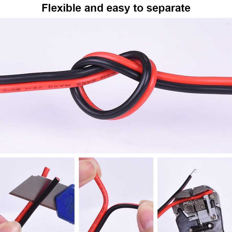 10 Gauge Wire 20FT Tinned Copper Wire-2 Conductor Parallel Wire Insulated Stranded Wire for Solar Panel Car Audio Automotive, Low Voltage Electrical Wire for LED Lighting (10AWG 20FT)