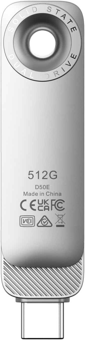 Lexar D50E 512GB Solid State Dual Drive, USB Flash Drive Up to 400MB/s Read, 400MB/s Write High-Performance, USB-C & USB-A Port, Metal Housing Swivel Design, Compatible with iPhone 17, Android, PC